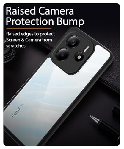 Image of WOW IMAGINE Shockproof Hybrid Back Cover for Redmi Note 14 SE 5G | Redmi Note 14 5G | Hard Slim fit Back Case | PC & TPU | Clear Transparent Case - Black