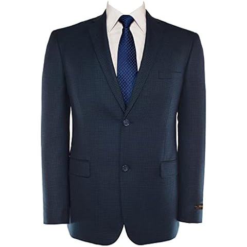Men's Sport Coat Blazer Classic Fit Notch Lapel 2 Button Business Suits Jacket Blue Houndstooth Cover