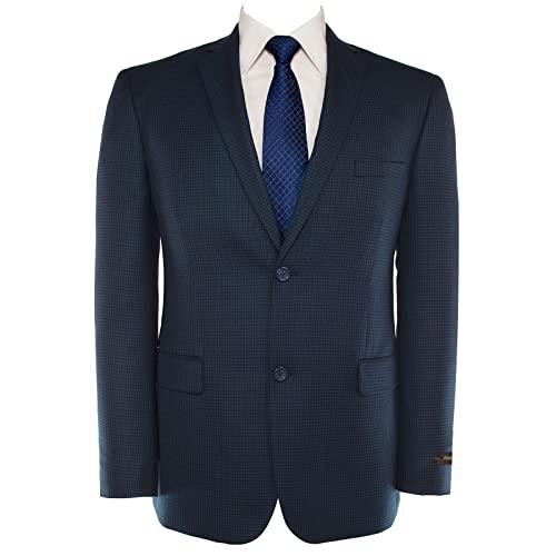 Teemlanny Chaqueta Deportiva para Hombre, Ajuste clásico, Solapa de Muesca, 2 Botones, Chaqueta de Negocios, Azul (Blue Houndstooth), 48 cm