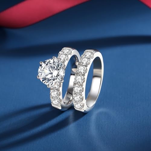 5.6 CTTW (3CT Center) Moissanite Engagement Rings for Women D Color VVS1 Round Cut Moissanite Wedding Band S925 Sterling Silver Ring Bridal Sets for Wedding Anniversary3