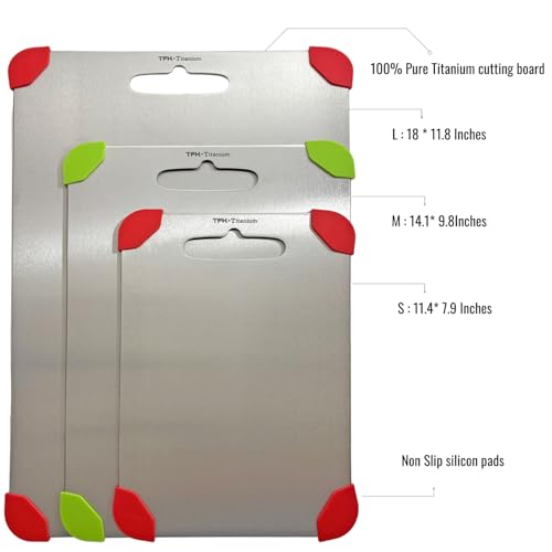 Tabla de Cortar de Titanio - Tablas de Cortar 100 % Puras de Titanio para Cocina, No Tóxica, Apta para Lavavajillas y con Patas Antideslizantes de Silicona para un Corte Estable y Resistente al Agua (Grande) miniatura 5