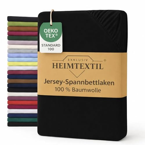 EXKLUSIV HEIMTEXTIL Sábana bajera ajustable de punto de alta calidad, 200 x 200 cm, color negro, 100 % algodón, certificado Öko - Tex, sábana bajera ajustable, sábana bajera ajustable, cubrecolchón de