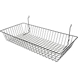 Black Wire Basket for Pegboard, Slatwall or Gridwall (Set of 6), Merchandiser Baskets, Perfect For Commercial or Retailer, Black Vinyl Coated Wire Basket, 24” L x 12” D x 4” H, Shallow Baskets