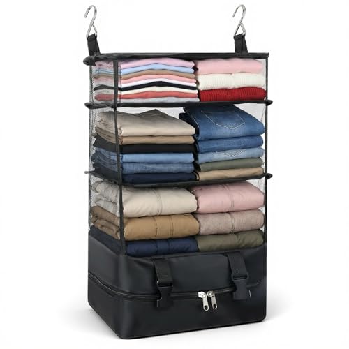 4 Shelve Portable Hanging Travel Shelves, Suitcase Organizer, Carry on