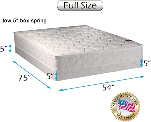 DS Solutions USA Legacy One-Sided Full Mattress and Low Profile Box Spring Set with Bed Frame
