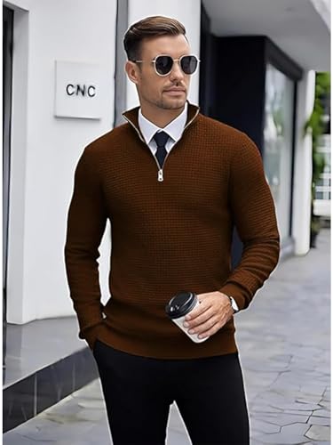 Image of TYSORT Men High Neck Zipper Full Sleeve Waffle Knitted Winter Sweater,Waffle Knit Sweater for Men
