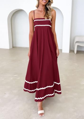 Image of PRETTYGARDEN Women's 2026 Summer Flowy Maxi Dress Casual Sleeveless Spaghetti Strap Ruffle Beach Long Dresses