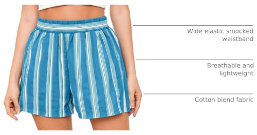 Image of MISSACTIVER Women Striped Boxer Shorts Elastic High Rise Pajama Bottoms Casual Lounge Shorts with Pockets Sleepwear