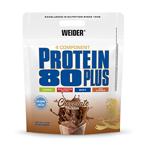 Weider - Protein 80 Plus - 4-Komponenten Protein Pulver - Hoher Proteingehalt mit 80% Eiweiß - Cremige Shakes mit Calcium & Vitamin B6 - 2kg - Schoko