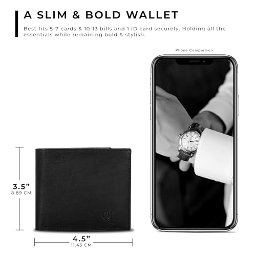 Image of Oak Leathers Slim Leather Wallet for Men - RFID Wallets Credit Card Holder Ultra Thin Gift for Mens, Front Pocket Minimalist Design