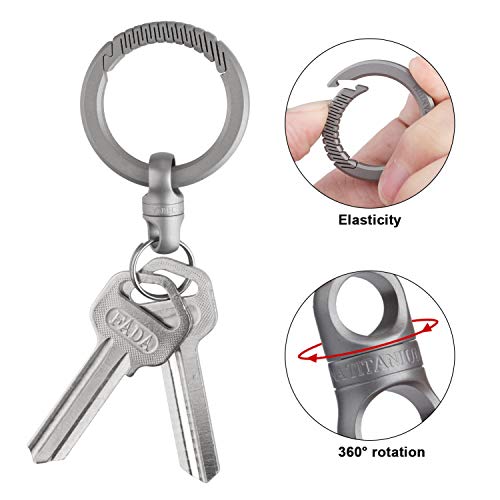 Fegve Titanium Swivel Small Key Ring, Heavy Duty Key Chain Rings Keychain Accessories For Men And Woman (Grey-Round Clip+Swivel Connector) #TOP2