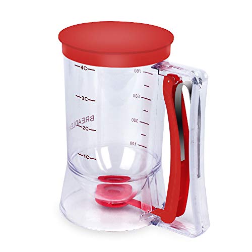 Comparison: Best Pancake Batter Dispenser 5 BBSTARZ Pancake Batter Dispenser – 4-Cup Batter Dispenser with Squeeze Handle & Measuring Marks for Pancakes, Waffles, Muffins, Crepes & Cupcakes – Baking Tool(Red)