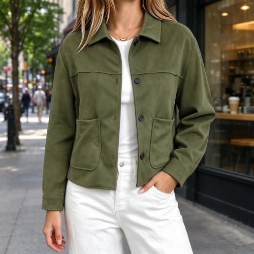 Faux Suede Jacket Women Lightweight Button Lapel Neck Vintage Coats - image 2