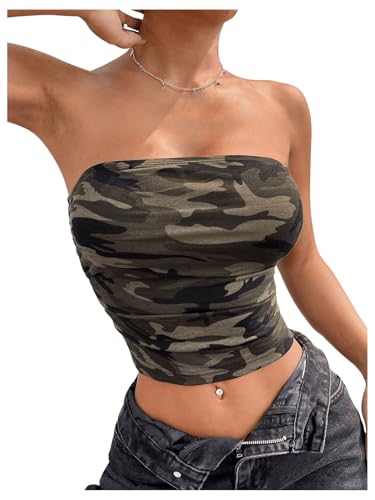 Floerns Women's Solid Bandeau Cropped Tops Strapless Sleeveless Crop Tube Top