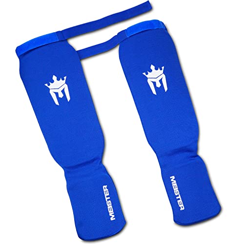 Meister Mma Elastic Cloth Shin & Instep Padded Guards (Pair) - Blue - Small/Medium #TOP2