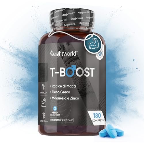 Testosterone Uomo, Massa Muscolare, 180 Compresse Vegane di T-Boost Testosterone, 2000mg di Maca...