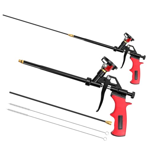 AROMUJOY PU Schaumpistole, 2 Stück Bauschaumpistole, 63cm Erweiterte Sprühschaumpistole aus Metall, Profi-Dosierpistole mit Schalter zum Abdichten, Füllen und Abdichten, BENÖTIGT KEINE REINIGER, Rot
