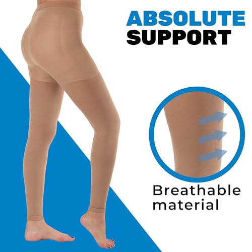 Image of Compression Leggings for Women Circulation 20-30mmHg - Opaque Footless Support Stockings for Post Surgery Recovery, Edema, Diabetic, Leg Pain - Beige, Small - A717BE1