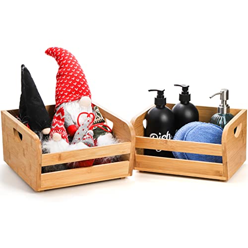 Deayou 2 Pack Bamboo Stackable Storage Bins, Bamboo Open Front Stacking Bins, Use As 2 Tier Bamboo Fruit Basket, Natural Food Organize Basket Box With Handle For Counter, Veg, Bread, Serving, Pantry #TOP5