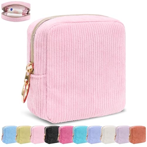 CasaRovela Period Bag for Girls Corduroy Sanitary Napkin Storage Bag Period Pouch & Tampon Holder Feminine Care OrganizerPink