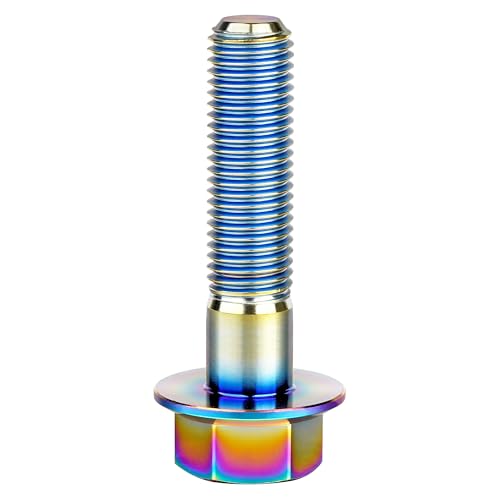 Image of Ti Screws M10 x 20 25 30 35 40 45 50 55 60 65 70 75 80 90 100mm 1.25 Pitch Titanium Flange Hex Bolt Pack of 4 (Rainbow, M10x45mm)