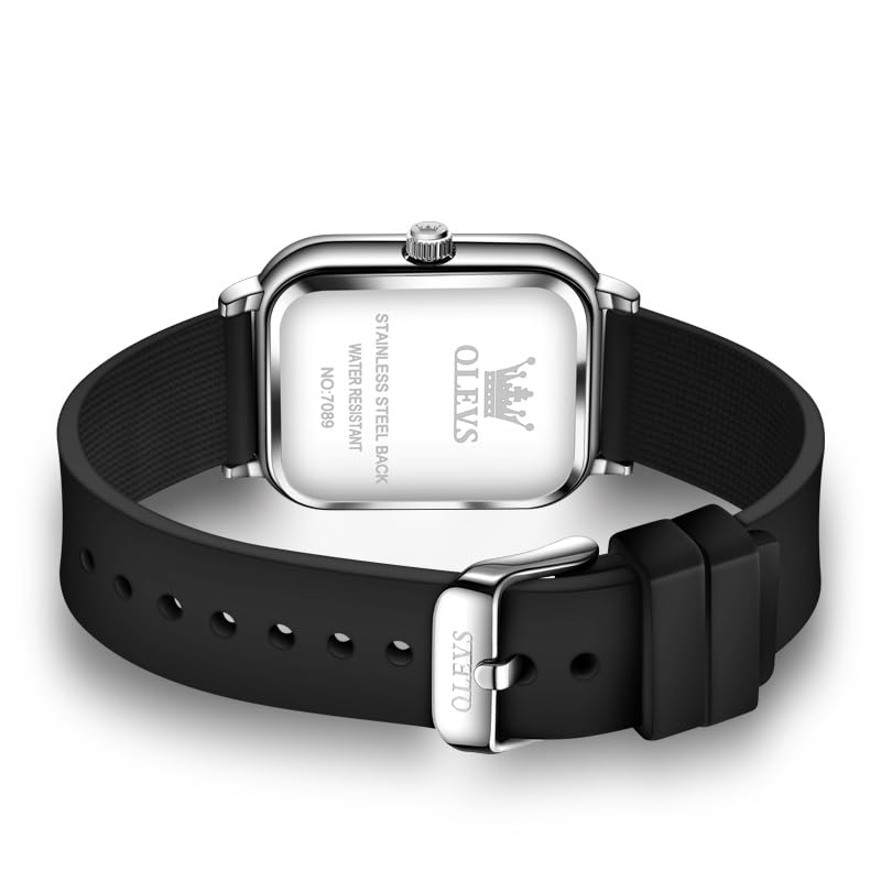 Image of OLEVS Watch for Women Quartz Square Dial Analog Wristwatch Silicone Waterproof Classic Elegant Design Ideal Daily Wear Gift