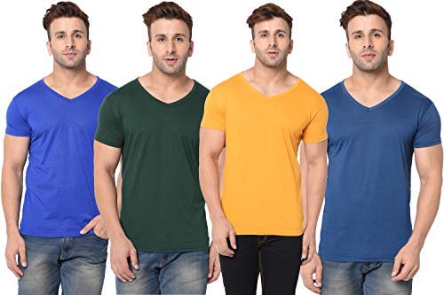 Image of JANGOBOY Men's Solid Half Sleeve V-Neck Cotton Blend T-Shirt
