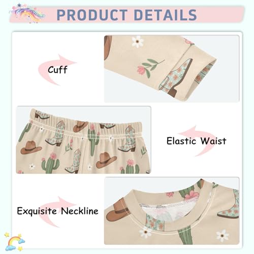 Pajama Sets Long Sleeve Cactus Cowboy Boots Flowers Soft Comfy Sleepwear 2 Piece PJS 3-8T4