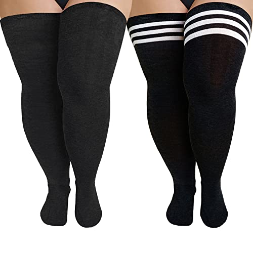 HYTENSUN Women's Plus Size Thigh High Socks Striped Knee High Extra Long Stockings Leg Warmer