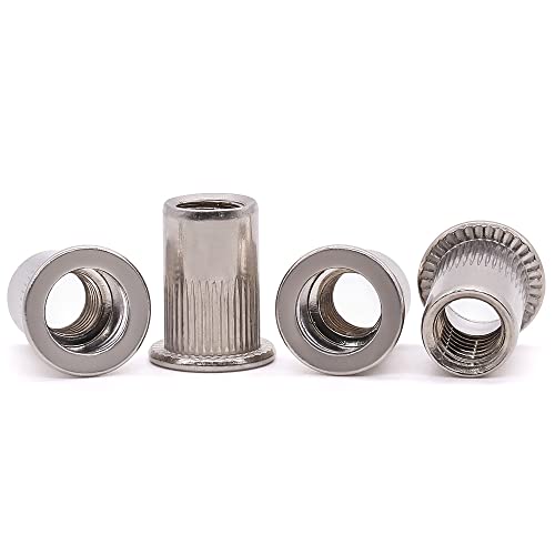 Image of M4-0.7 x 10.5mm Rivet Nut Stainless Steel 304 (18 /8), UNC Flat Head Threaded Insert Rivnuts, Knurled Body, 100 PCS