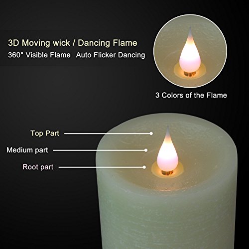 Image of SIMPLUX Led 3D Wave Moving Flameless Battery Operated Flickering Real Wax Candle, 3x7'', Green