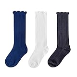 [Koala Mama] シンプル モノトーン ハイソックス 綿 スクールソックス キッズ 子供 靴下 可愛い 女の子 ガールズ お姫様 3足 セット 白 黒 紺 ネイビー ホワイト ブラック 入学式 卒業式 発表会 制服用 受験用 無地 (Lサイズ, 20.0 cm, 22.0 cm, 白黒紺3足)