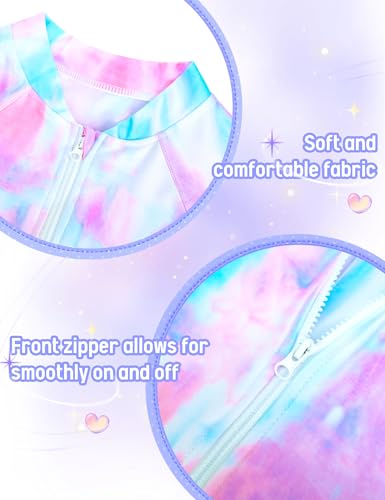 Girls Long Sleeve Swimsuit Size 7-8 Years Old Blue Purple Scrawl Rash Guard Bathing Suit with Zipper3