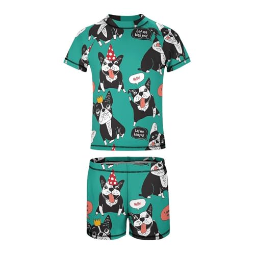 Dog French Bulldog Happy AnimalsChildren's Swimsuits Boys Two Piece Suit8-10Y（130cm）2
