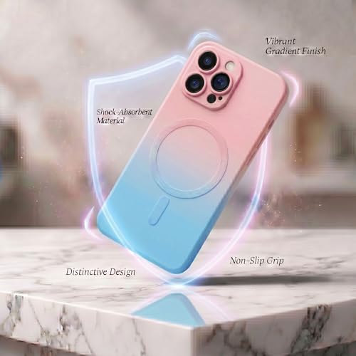 Image of amazon basics Gradient Mag-Safe Case for iPhone 12 Pro Max | Soft Silicone Shockproof Cover with Camera Protection | Slim Lightweight Design | Smooth Touch & Durable - Pink & Blue
