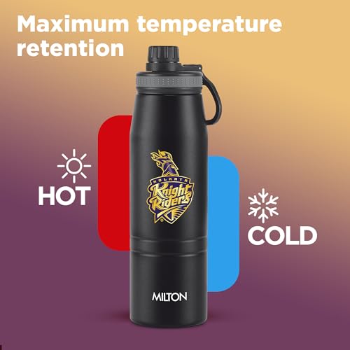 Image of Milton Sports Sparkle 900 | KKR Official Drinkware Partner I Limited Edition Kolkata Knight Riders Water Bottle | Stainless Steel I 24 Hr Hot & Cold | Designed for Cricket Lovers | 920 ml I Black