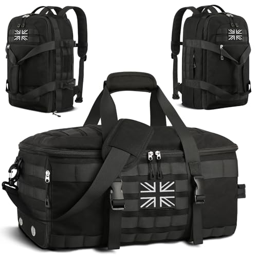 ETRONIK Gym Bag Mens Women Tactical Duffle Bag Backpack with Shoe Compartment 3 in 1 Holdall Travel Bag Rucksack with Wet Pocket Weekender Overnight Bag for Sports Gym Hospital Black