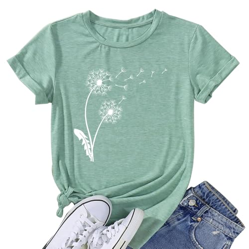 Image of Womens Dandelion T Shirts Sunflower Graphic Short Sleeve Casual Tops