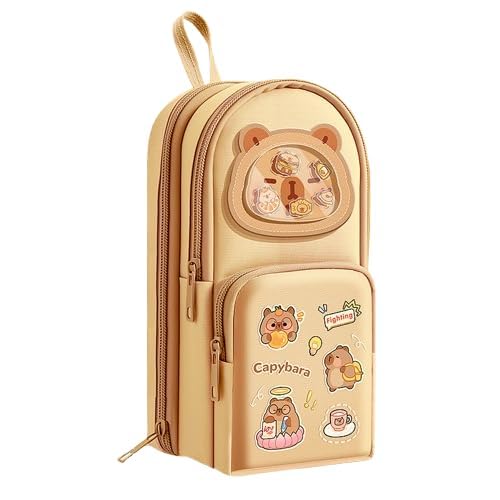 Image of Three Layer School Bag-Shaped Pencil Pouch, Large-Capacity Pencil Pouch with Zipper, Multipurpose Pen & Pencil Case for School Supplies for Boys & Girls (Pack of 1) (Little Capybara)