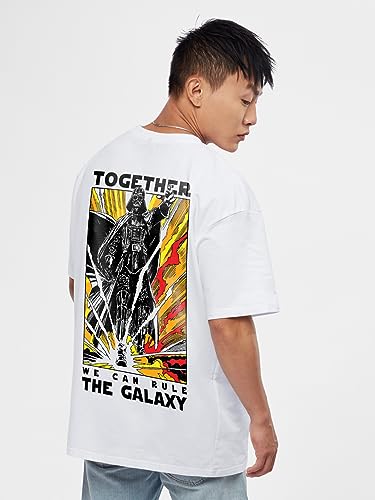 Image of The Souled Store Official Star Wars: Rule The Galaxy Mens and Boys Graphic Printed Cotton Oversized T-Shirts White