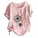 Camicetta da Donna a Maniche Corte con Stampa tarassaco in Cotone e Lino con Scollo Tondo Estivo da Donna Vestaglia (XL,Rosa)