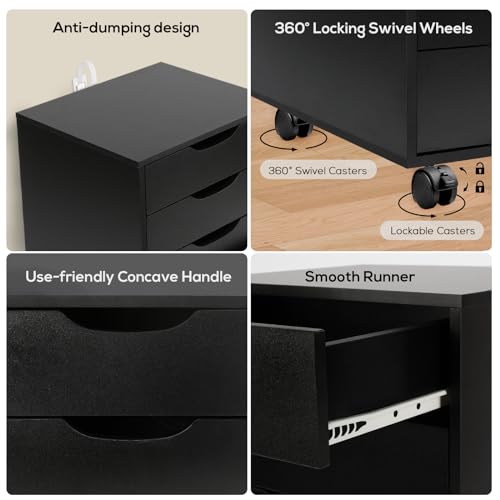 Image of TUSY 5-Drawer Storage Cabinet, File Organizer with Caster Wheels, Chest of Drawers, Mobile File Cabinets, File Cabinets for Home Office, Under Desk Cabinet, Organization and Storage for Office, Black