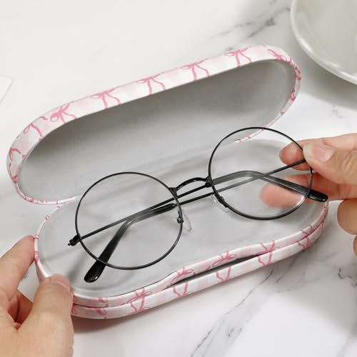 Image of MoKo Double Eyeglass Case, Contact Lens Case with Mirror Tweezers Remover, 2 in 1 Double Sided Portable Contact Lens Box Holder Container Soak Storage Kit Sunglasses Pouch for Men & Women, Pink Scales