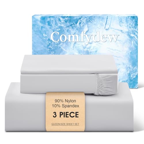 Image of Cooling Sheet Queen Size Set 3 Pieces, Double-Sided Cooling Bed Sheets for Hot Sleepers & Night Sweats, Ultra Stretchy Deep Pocket Fitted Sheet Fits Up to 18 inch, with 1 Pillowcases, Grey