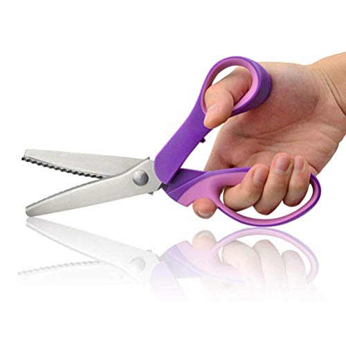 Image of Pinking Shears, Stainless Steel Pinking Shears Comfort Grip Handled Professional Fabric Crafts Dressmaking Zig Zag Cut Scissors Sewing Scissors (9 inch, Serrated, Purple)