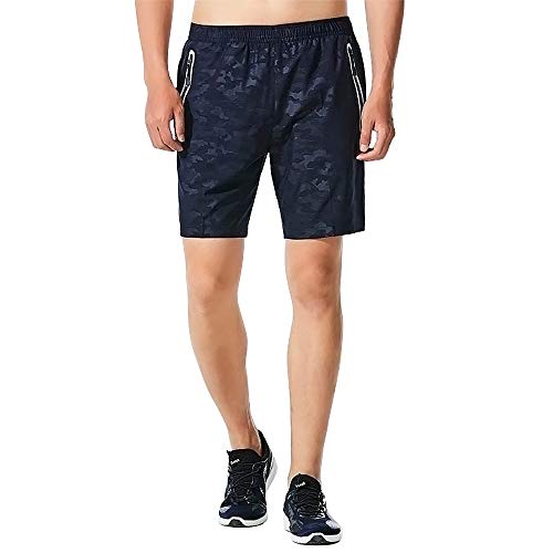 CHYU Men Summer Shorts Sports Gym Shorts for Men Training Shorts with Zip Pocket Lightweight Quick Drying for Outdoor Physical Exercise (Azul, XL)
