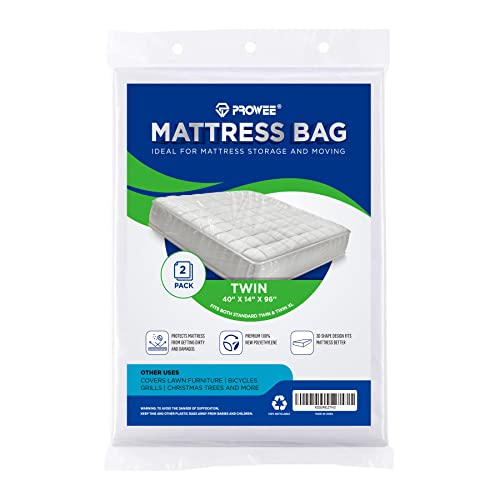 PROWEE 2 PK Twin XL/Twin Mattress Bags for Moving Waterproof Mattress Cover for Disposal and Storage