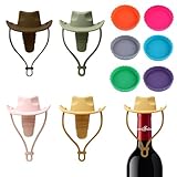 Frstem 4 Pcs Cowboy Hat Wine Stoppers & 6 Beer Bottle Caps,Silicone Wine Stopper,Seals Bottle and Keep Wine Fresh,Fun Hat Cap for Wine Beer Bottles,Christmas Accessories