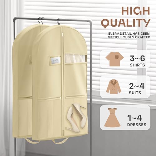 Image of Lazebox 43 inch Travel Garment Bag with Accessories Zipper Pocket, Heavy Duty Suit Bag for Suits, Tuxedos, Dresses, Coats, Beige, 1 pack