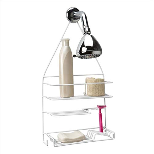 Bath Bliss Shower 3 Tier Shower Caddy | 3 Tier Shelves | Soap Dish Holder | Razor Slots | Wash Cloth Hook | Loofah Hook | White | Rust Resistant | Bathroom Accessories